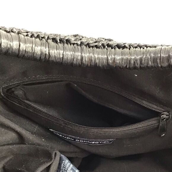 French Connection Black Crochet Tote Bag With Wooden Handles - Picture 7 of 10